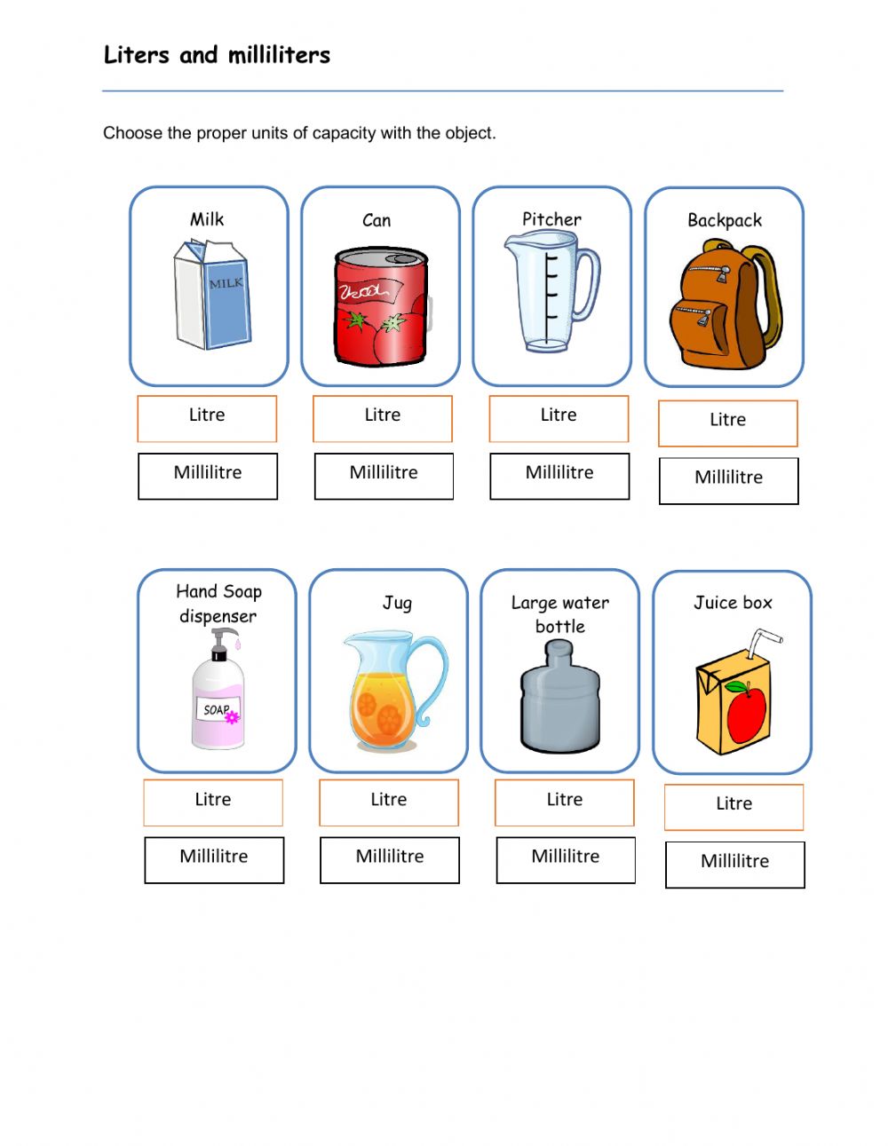 Choosing Milliliter Or Liter Worksheets WorksheetsCity