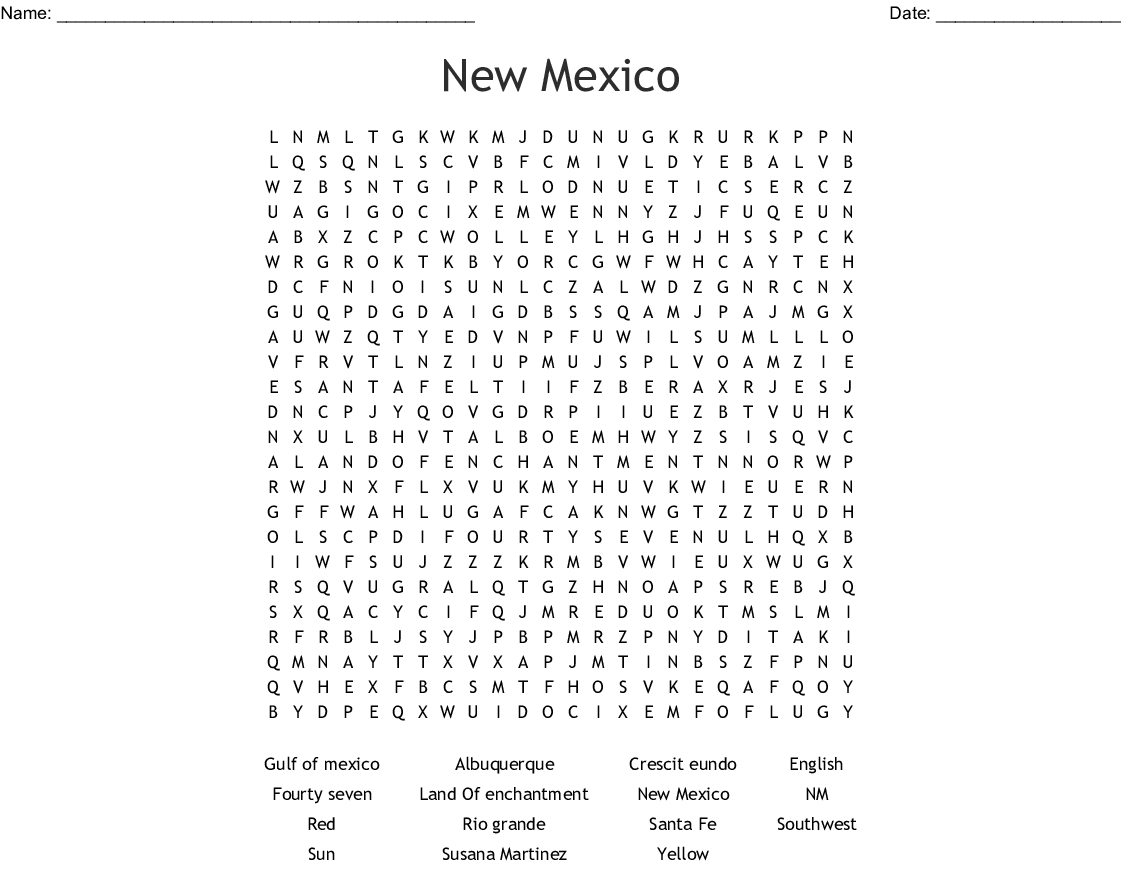 New Mexico Word Search Worksheets WorksheetsCity