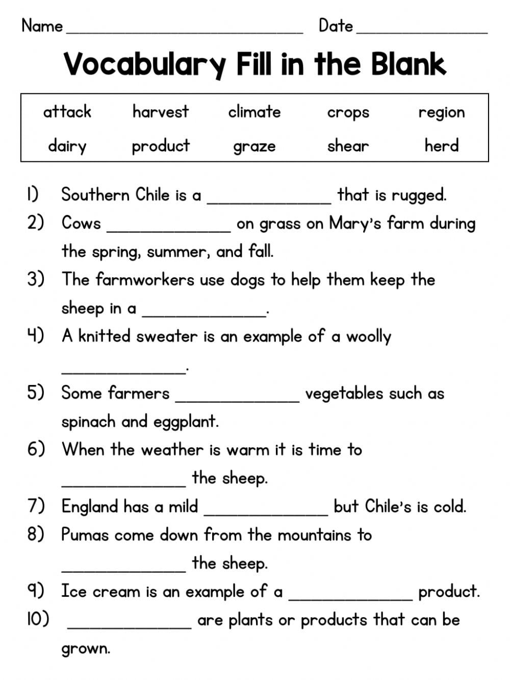 Free Fill In The Blank Worksheets 3rd Grade