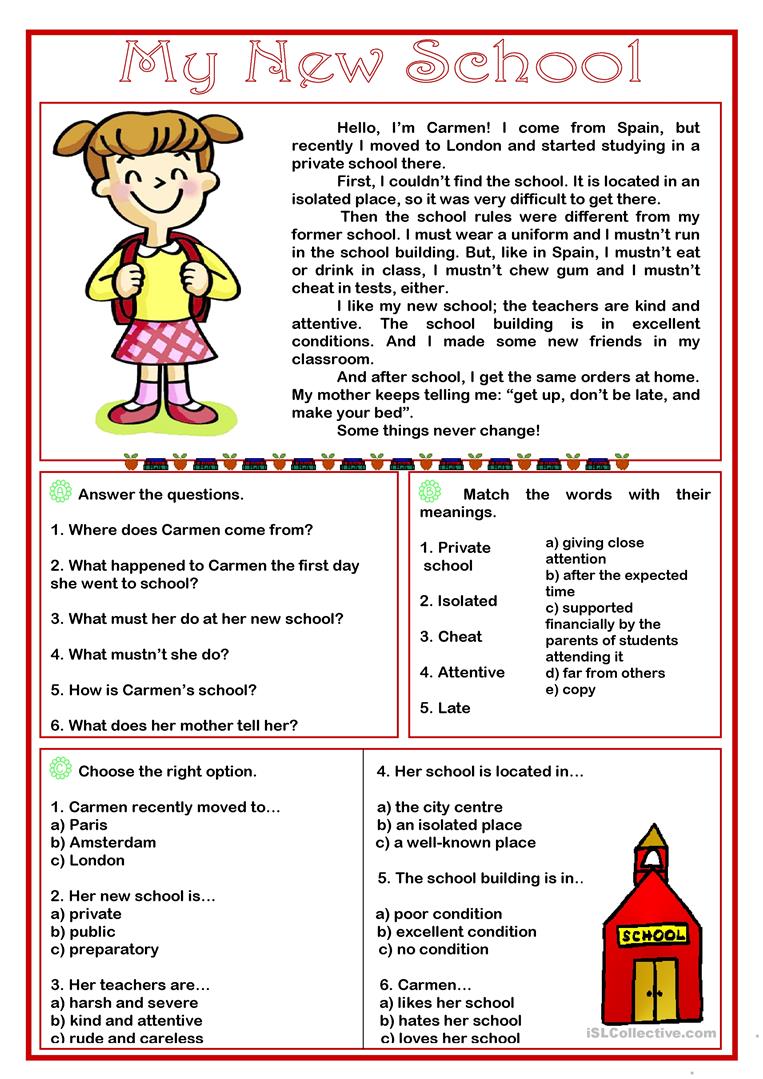 The First Day Reading Comprehension Worksheets WorksheetsCity