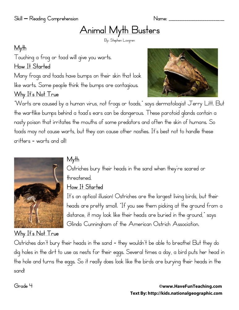 animal-myth-busters-reading-comprehension-worksheets-worksheetscity