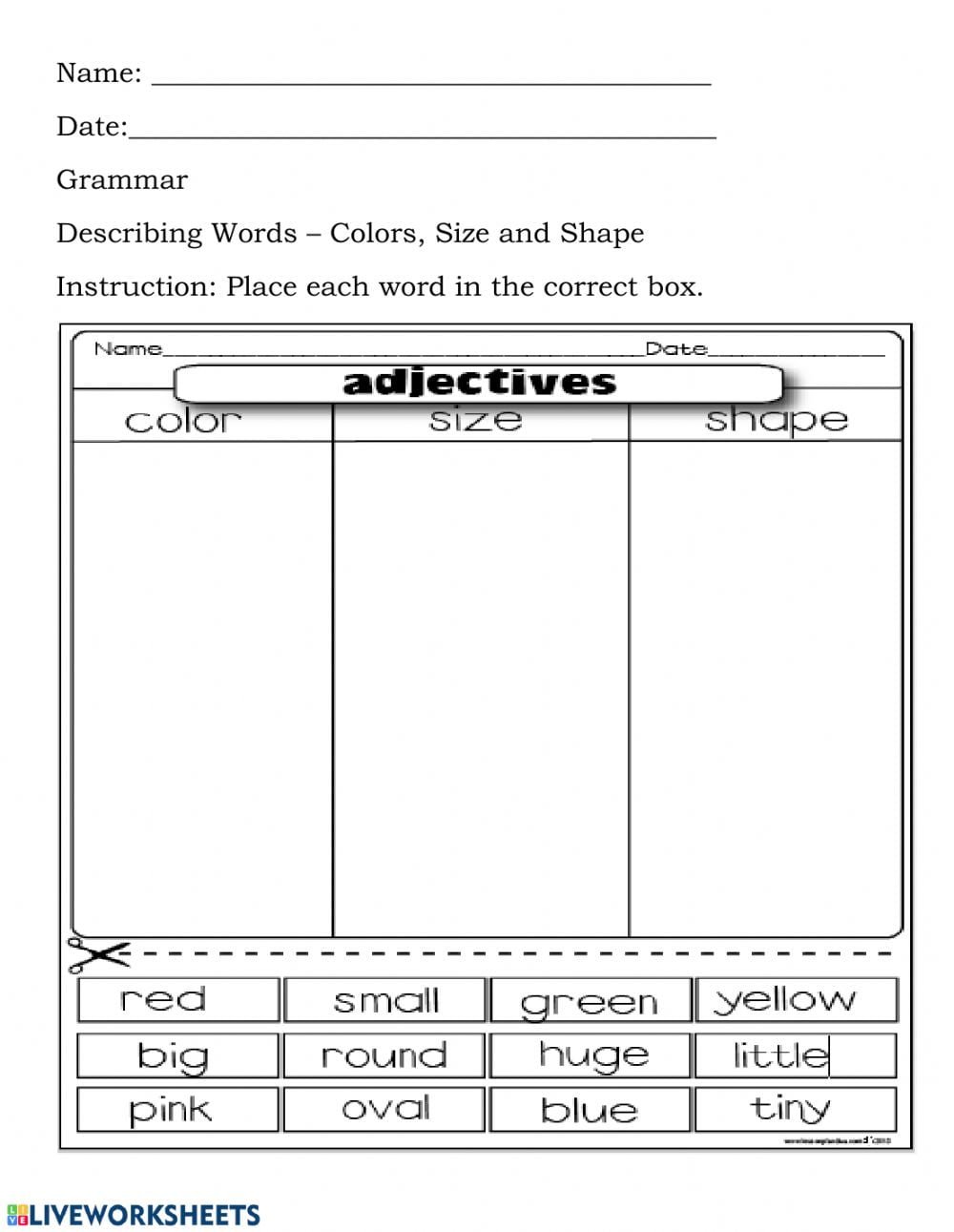 Adjectives Size Worksheets WorksheetsCity