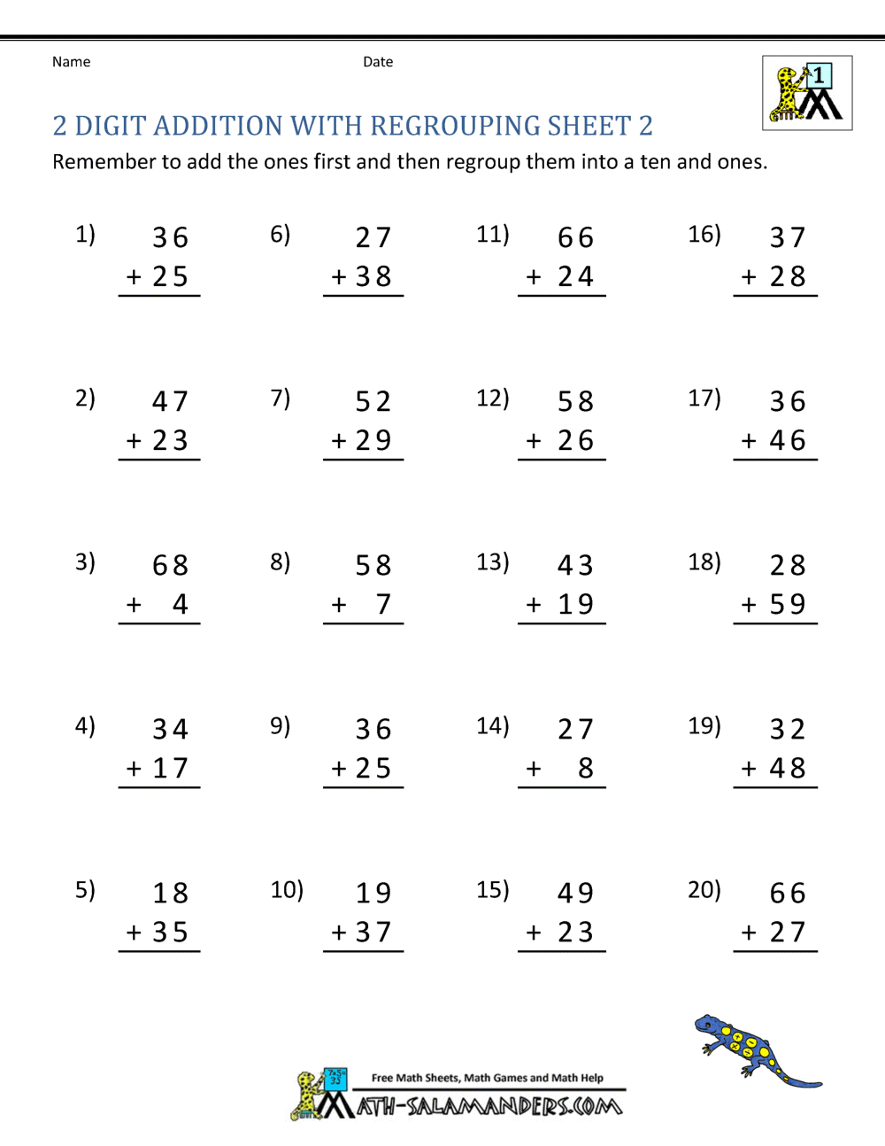 Adding Double Digit With Regrouping Worksheets WorksheetsCity