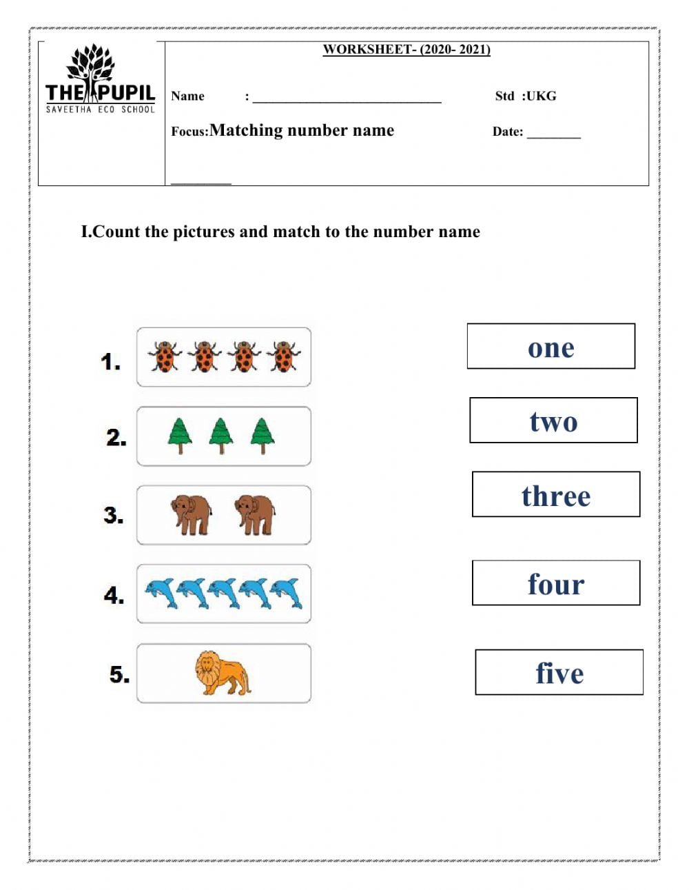 Matching Number Names Worksheets WorksheetsCity