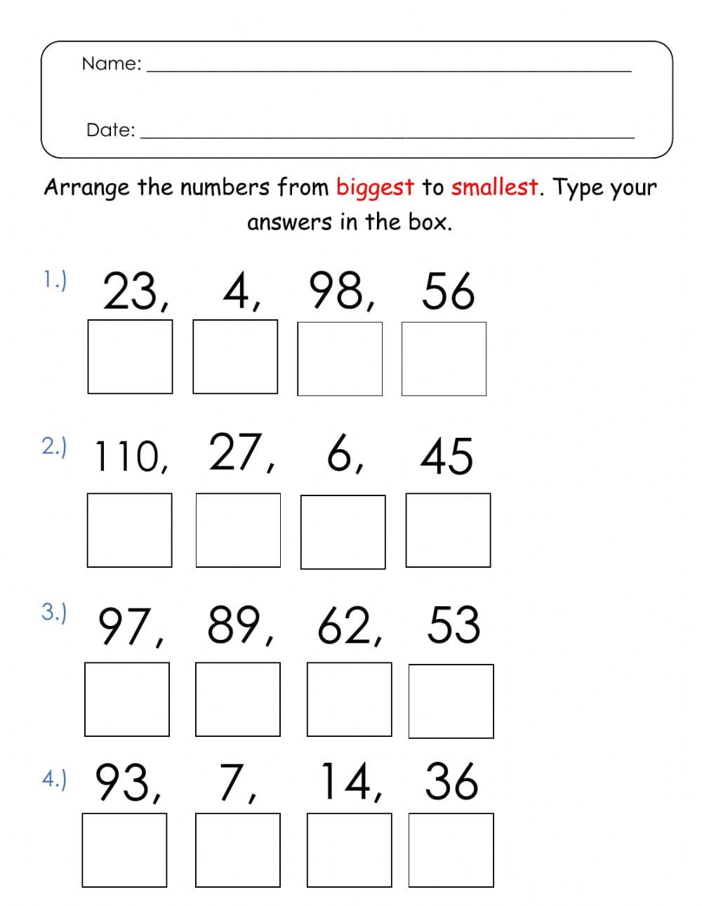 Numbers In Order From Least To Greatest Worksheets WorksheetsCity