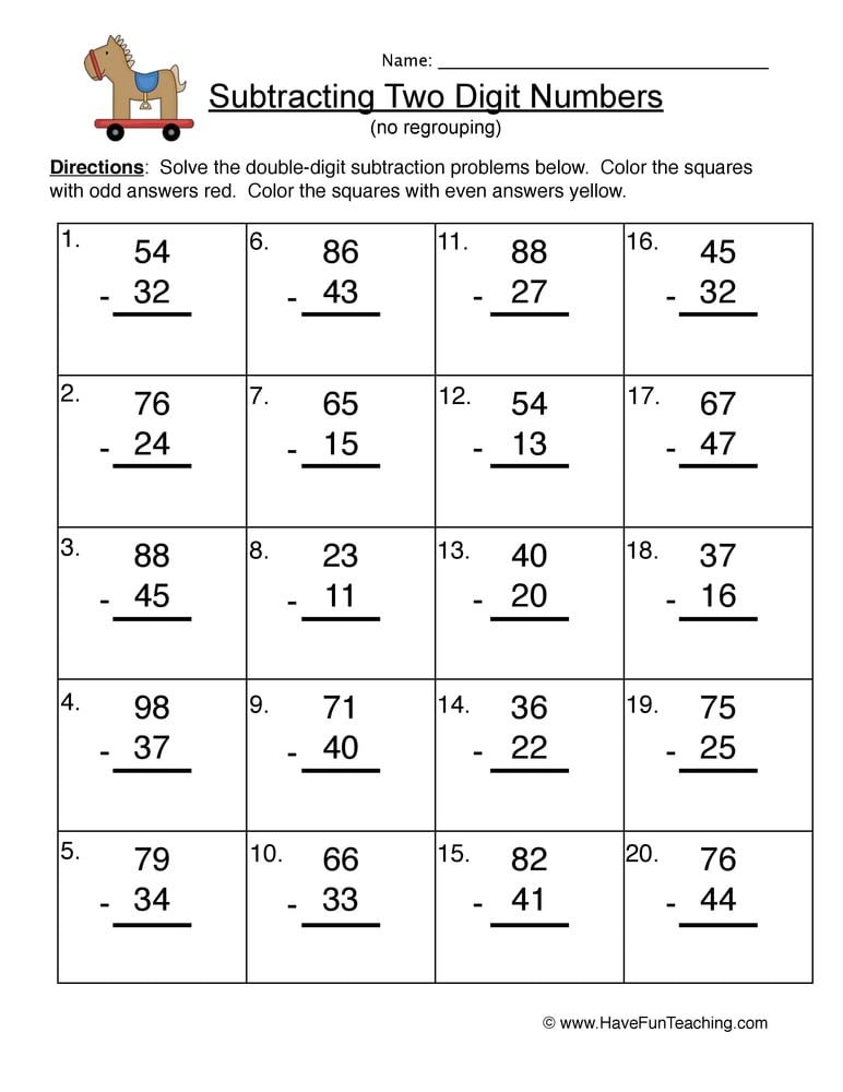 Double Digit Subtraction No Regrouping Worksheets Worksheetscity 2999