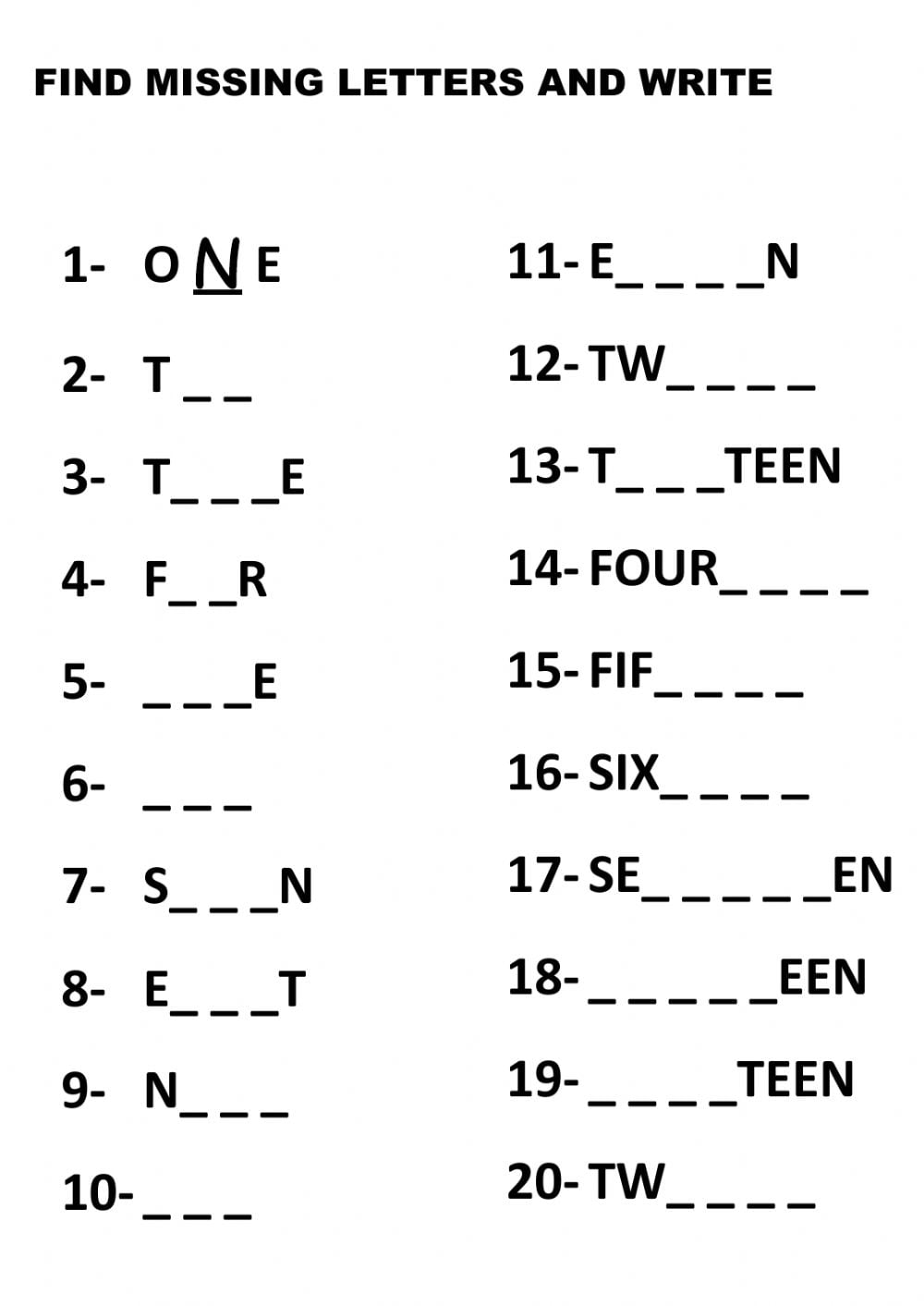 Writing Numbers 1 20 Worksheetsr WorksheetsCity