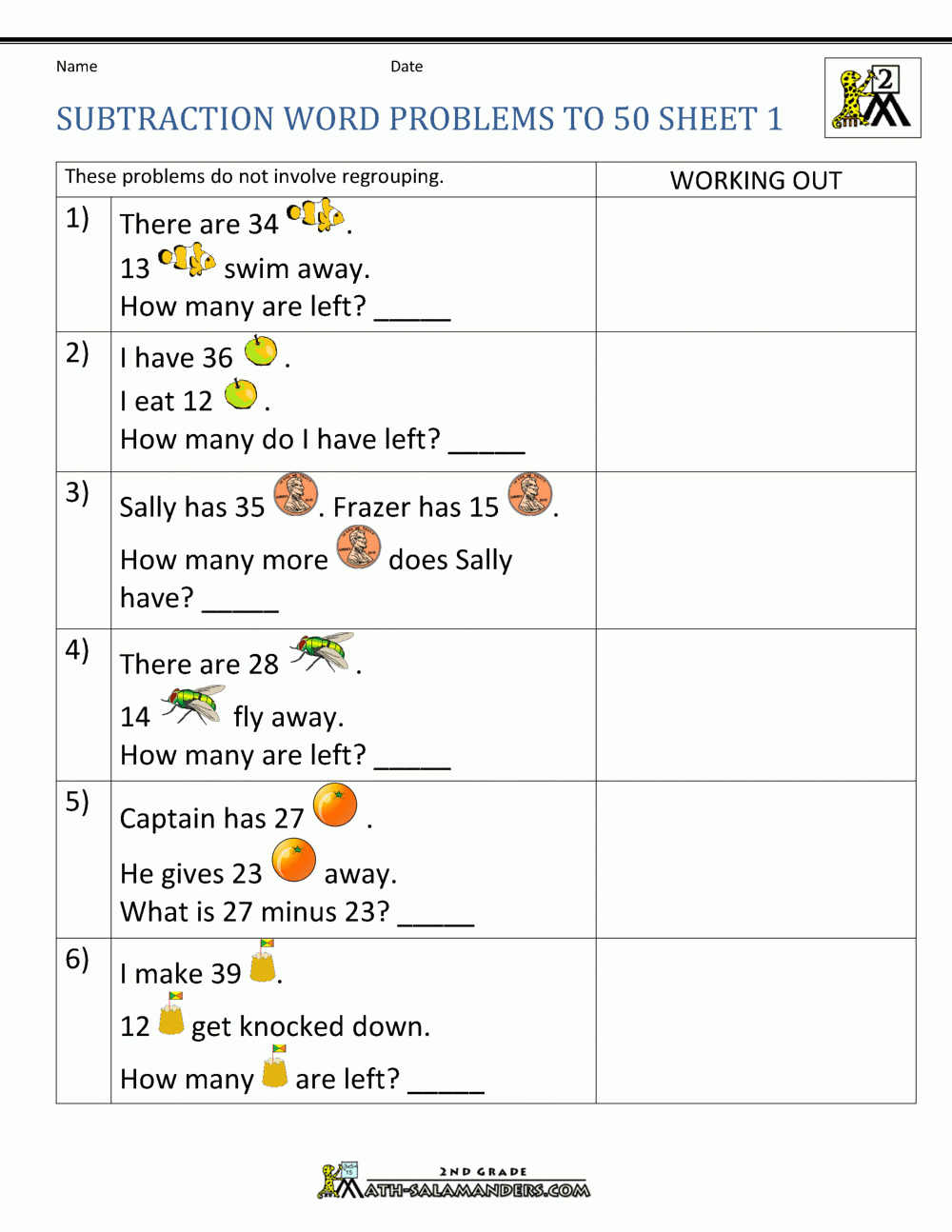 problem solving subtraction examples