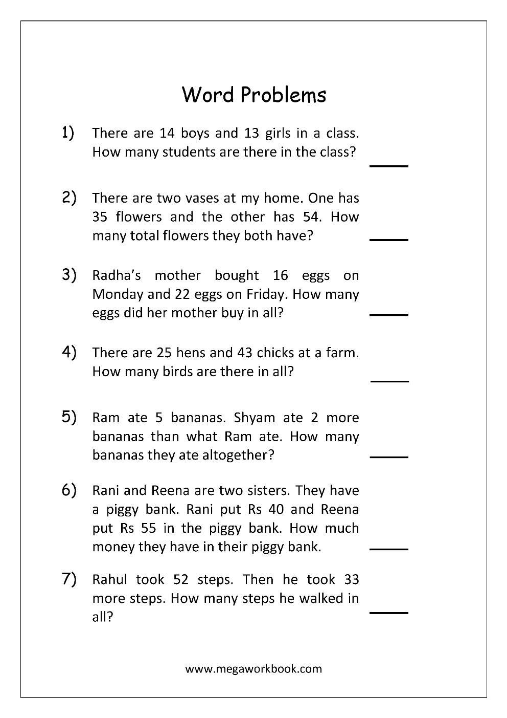 Addition And Subtraction Word Problems Grade 1 Worksheets WorksheetsCity