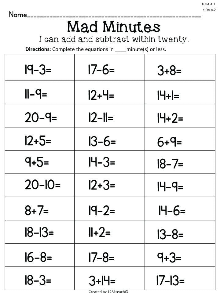 Mixed Addition And Subtraction Math Facts Worksheets