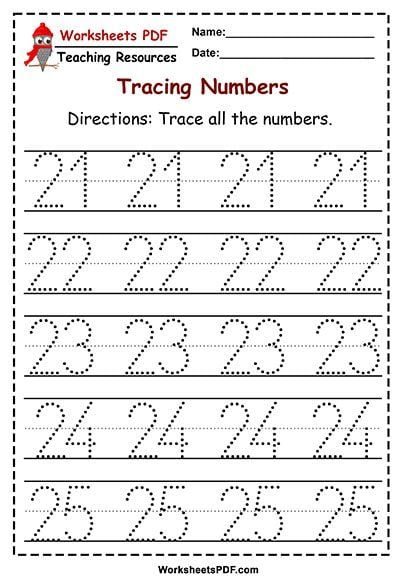 Number Tracing 1-50 Worksheetsr - WorksheetsCity