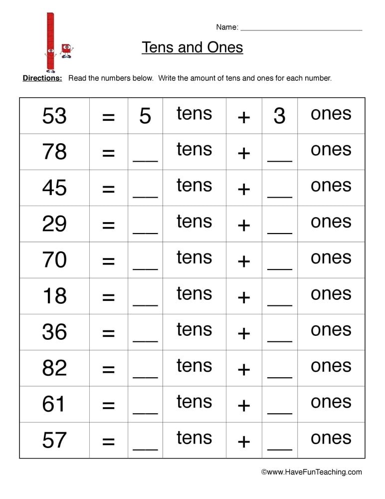 Tens And Ones First Grade Worksheets - WorksheetsCity