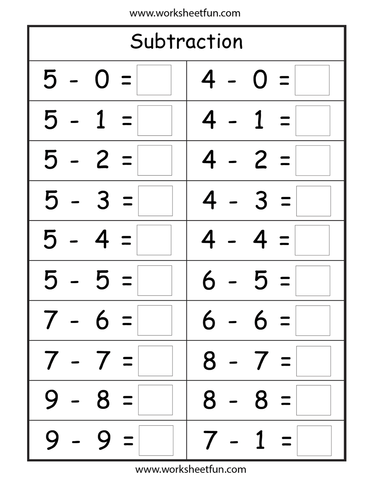 First Grade Subtraction Worksheets Printable