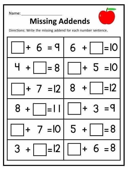 Missing Addends Worksheets Grade 1 Free Printable